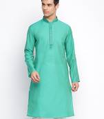 Green plain Pattern Straight men kurta