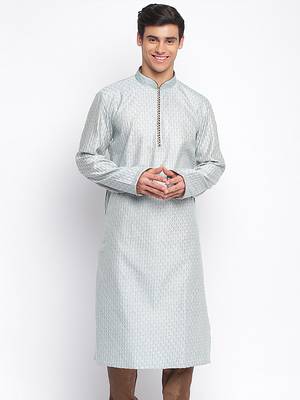 Powder Blue ChikankariPattern Straight men kurta 1