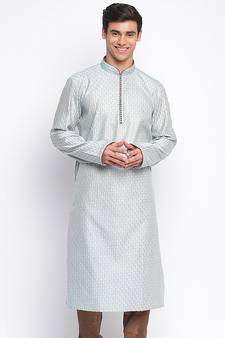 Powder Blue ChikankariPattern Straight men kurta