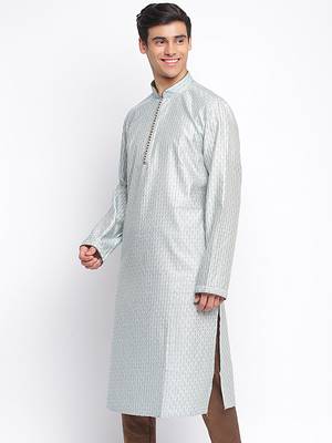 Powder Blue ChikankariPattern Straight men kurta 2
