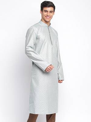 Powder Blue ChikankariPattern Straight men kurta 3