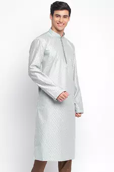 Powder Blue ChikankariPattern Straight men kurta