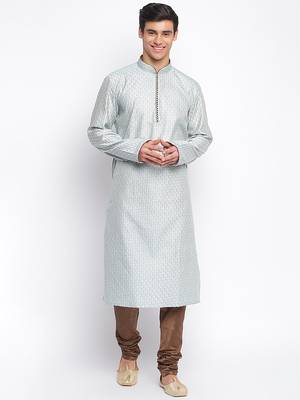 Powder Blue ChikankariPattern Straight men kurta 5