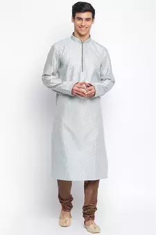 Powder Blue ChikankariPattern Straight men kurta