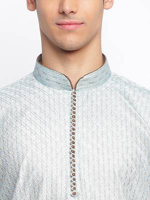 Powder Blue ChikankariPattern Straight men kurta 6