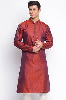 Orange Woven Pattern Straight men kurta