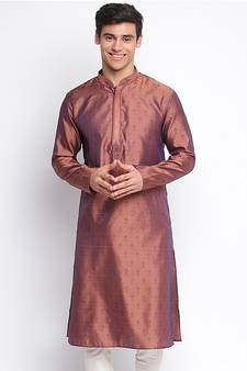 Purple Woven Pattern Straight men kurta
