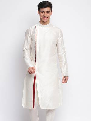 white plain Pattern Straight men kurta 1