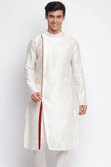 white plain Pattern Straight men kurta