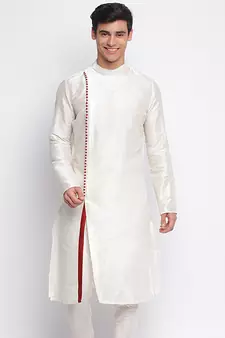 white plain Pattern Straight men kurta