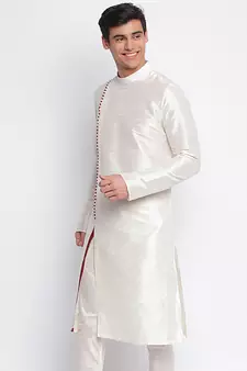 white plain Pattern Straight men kurta
