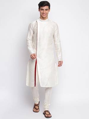 white plain Pattern Straight men kurta 5