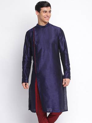 Deep Blue plain Pattern Straight men kurta 1