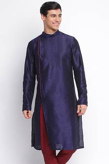Deep Blue plain Pattern Straight men kurta