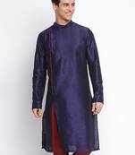 Deep Blue plain Pattern Straight men kurta