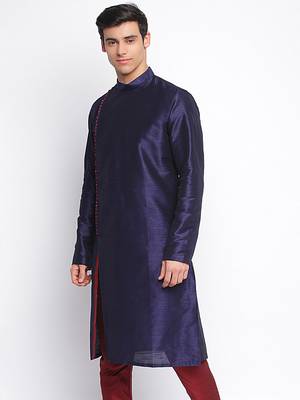Deep Blue plain Pattern Straight men kurta 2