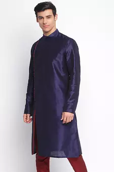Deep Blue plain Pattern Straight men kurta