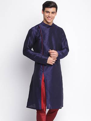 Deep Blue plain Pattern Straight men kurta 3