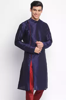 Deep Blue plain Pattern Straight men kurta
