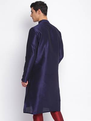 Deep Blue plain Pattern Straight men kurta 4
