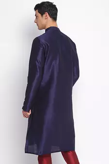 Deep Blue plain Pattern Straight men kurta