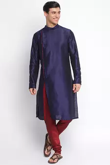 Deep Blue plain Pattern Straight men kurta