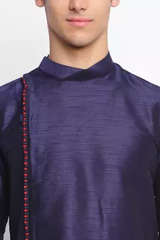 Deep Blue plain Pattern Straight men kurta