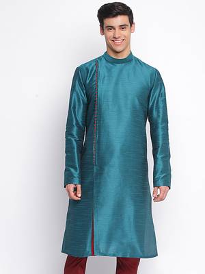 Deep Green plain Pattern Straight men kurta 1