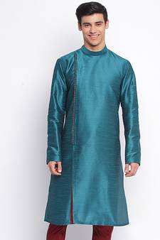Deep Green plain Pattern Straight men kurta