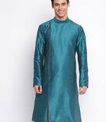 Deep Green plain Pattern Straight men kurta