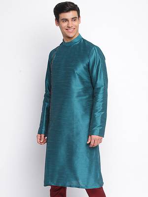 Deep Green plain Pattern Straight men kurta 2