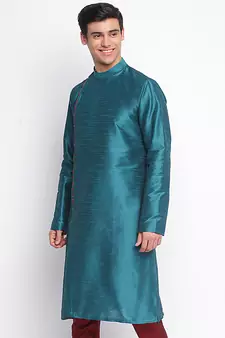 Deep Green plain Pattern Straight men kurta