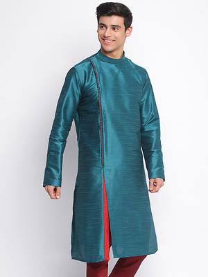 Deep Green plain Pattern Straight men kurta 3
