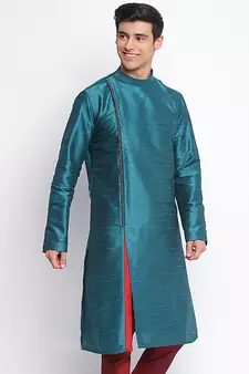 Deep Green plain Pattern Straight men kurta