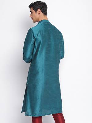 Deep Green plain Pattern Straight men kurta 4