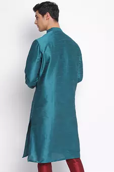 Deep Green plain Pattern Straight men kurta