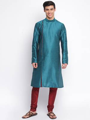 Deep Green plain Pattern Straight men kurta 5
