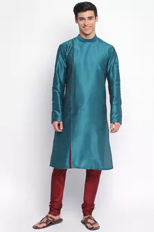 Deep Green plain Pattern Straight men kurta