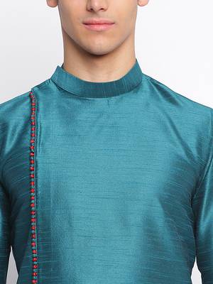 Deep Green plain Pattern Straight men kurta 6