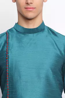 Deep Green plain Pattern Straight men kurta