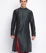 Fourleaf Green plain Pattern Straight men kurta