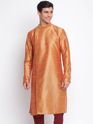 Fawn plain Pattern Straight men kurta 1