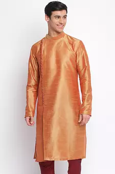 Fawn plain Pattern Straight men kurta