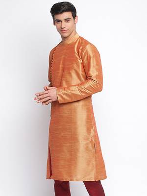 Fawn plain Pattern Straight men kurta 2