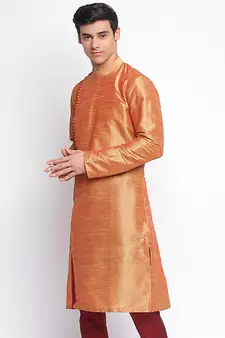 Fawn plain Pattern Straight men kurta