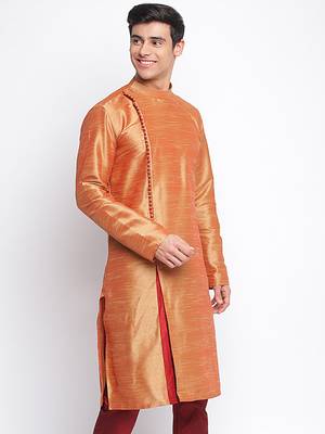 Fawn plain Pattern Straight men kurta 3