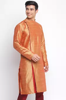 Fawn plain Pattern Straight men kurta