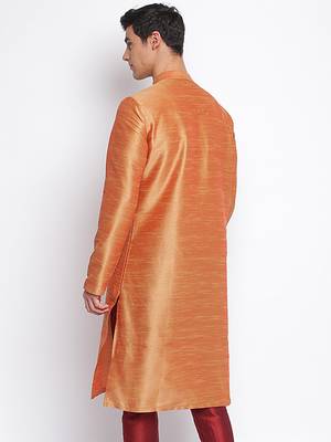 Fawn plain Pattern Straight men kurta 4