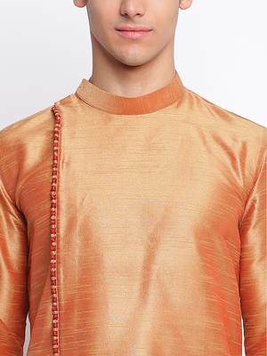 Fawn plain Pattern Straight men kurta 6