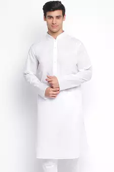 White plain Pattern Straight men kurta